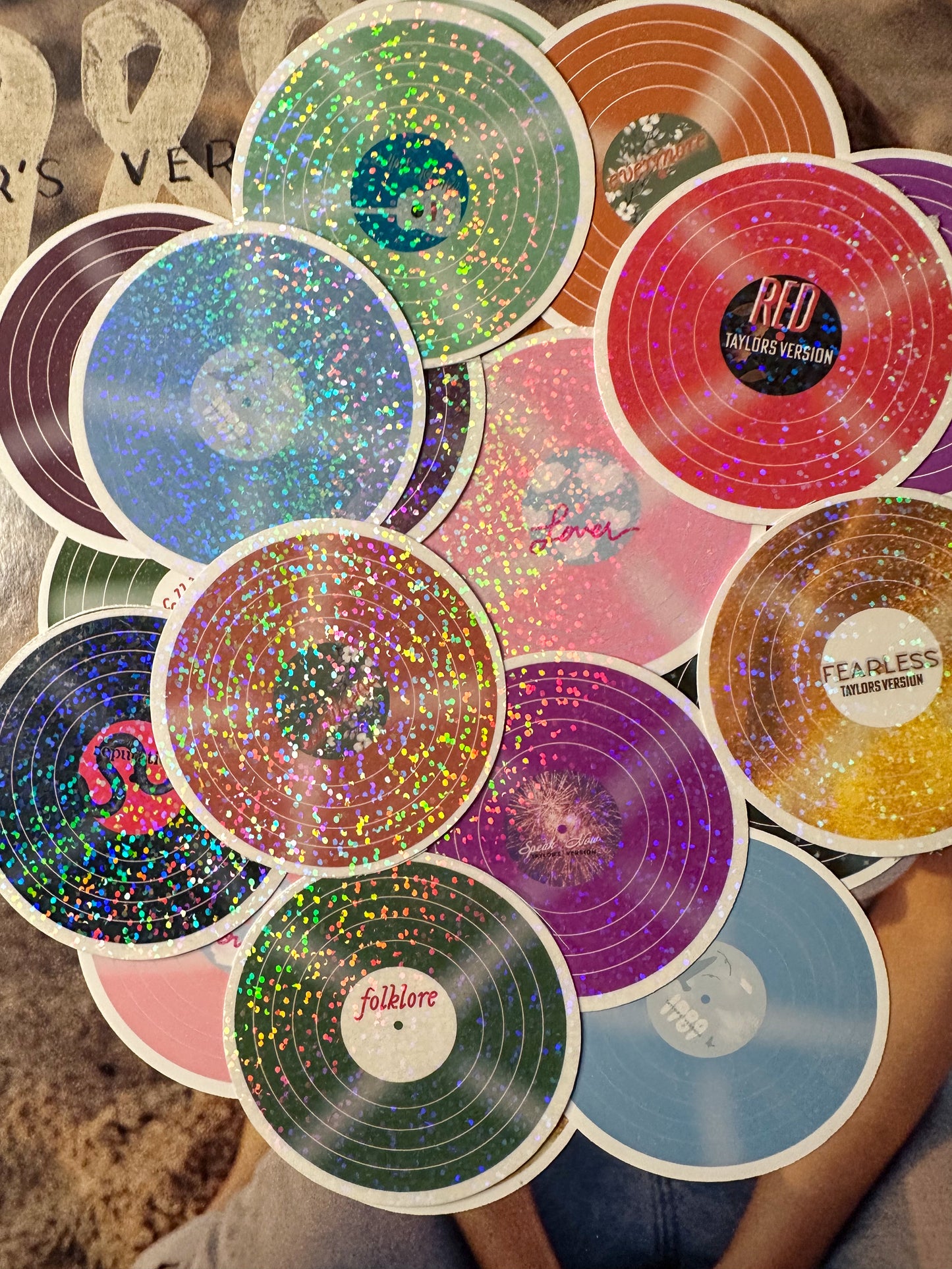 10pc Glitter/Flat Taylor Swift Eras Tour vinyl records stickers | Reputation Midnights 1989