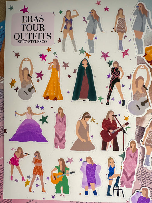 Eras Tour Outfit Stickers | Taylor Swift Swiftie Midnights Grammys Kiss cut Sticker Sheet and die cut sticker options matte finish
