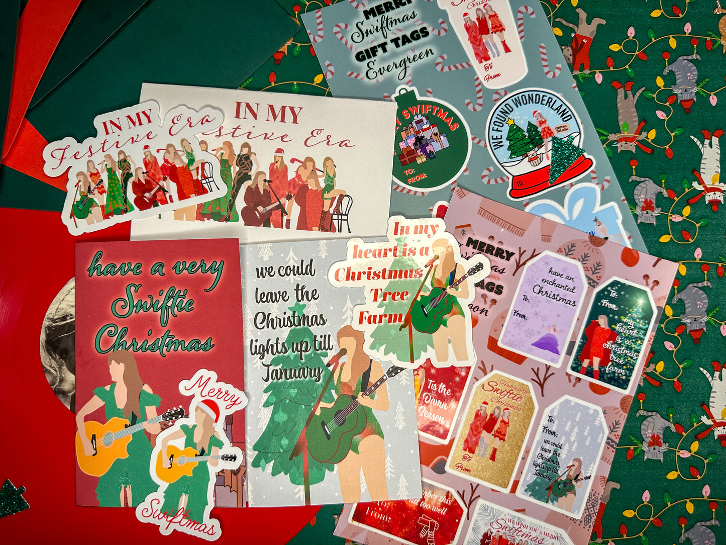 maroon & evergreen gift tay-gs TS gift tag sticker sheet