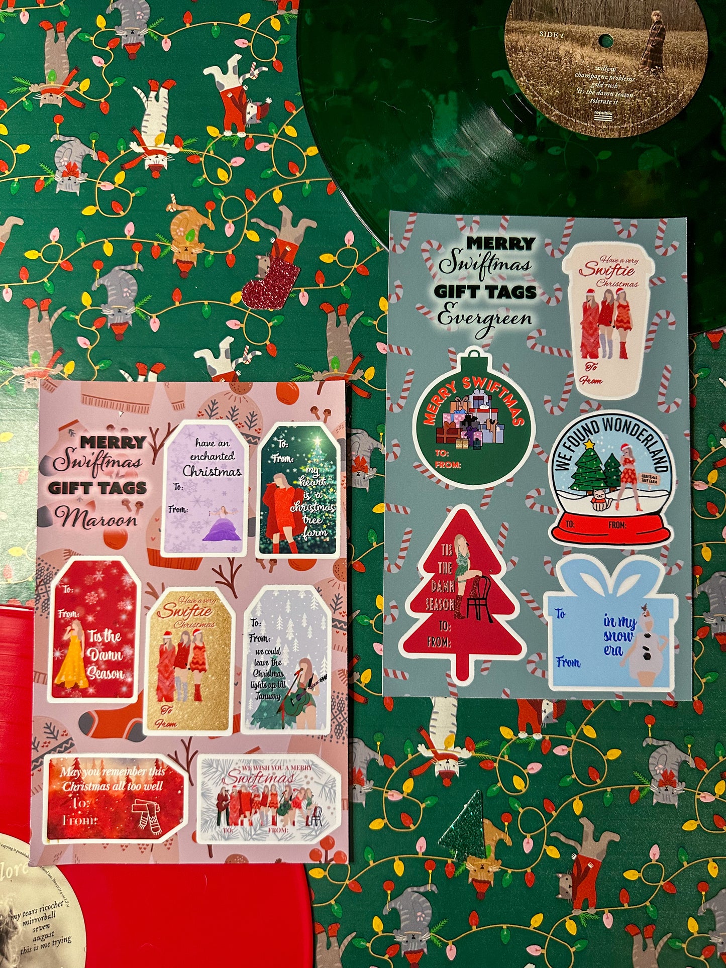 maroon & evergreen gift tay-gs TS gift tag sticker sheet